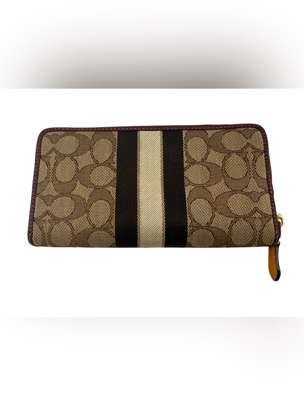 COACH Dempsey Signature Zip Around Wallet in Brown with Orange Patch - Picture 2 of 14